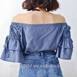 Custom Women Bat Wing Off Shoulder Blouse Short Sleeves With Button Closure