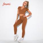 ISO Seamless Ribbed Women Activewear Sets Full Length High Waist Leggings Sets