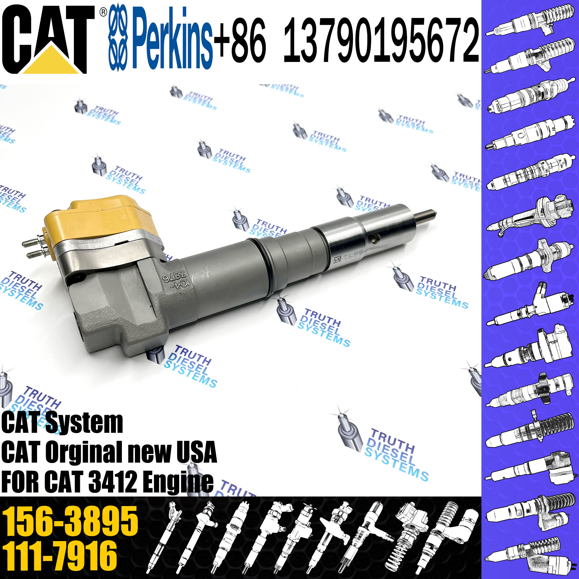 3412 Diesel Engine Fuel Injector 156-3895 173-9272 232-1173 10R-1265 173-9379 138-8756 155-1819