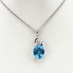 925 Silver 9mmx11mm Oval Blue Topaz Cubic Zirconia Pendant (PSJ0429)