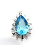 925 Sterling Silver 12mmx18mm Drop Shape Blue Topaz CZ Diamonds Pendant with