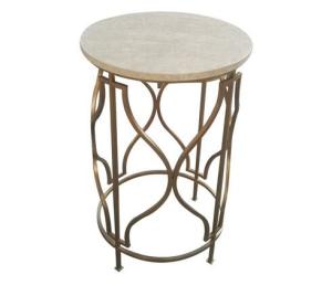 China White Stone top with brass metal round side table/end table/coffee table for 5-star hotel bedroom factory