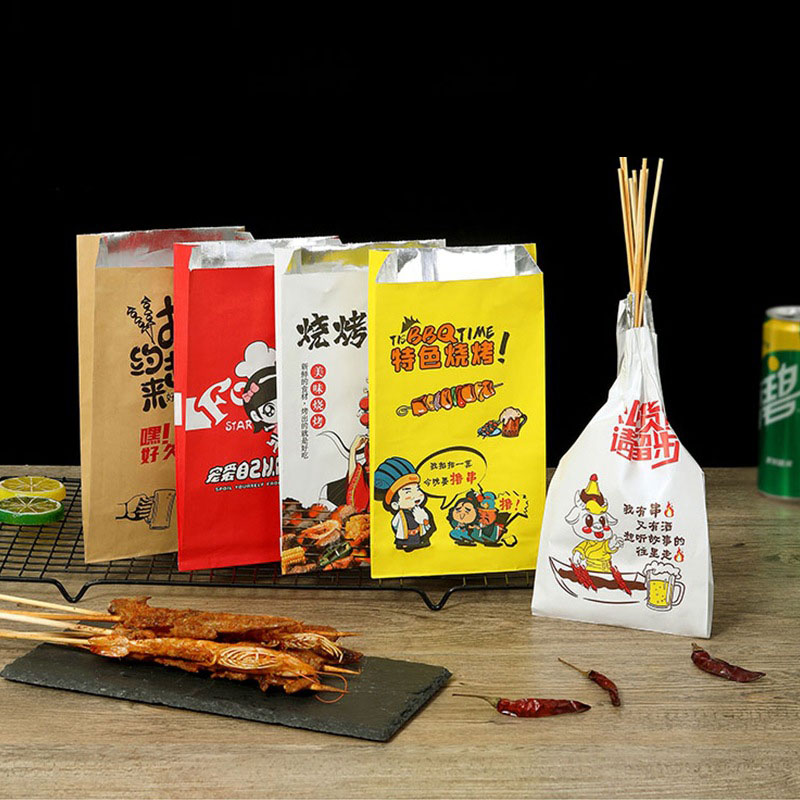 Heat Preservation BBQ Grease Proof Food Takeout Aluminum Foil Laminated Lined Kraft Paper Bags