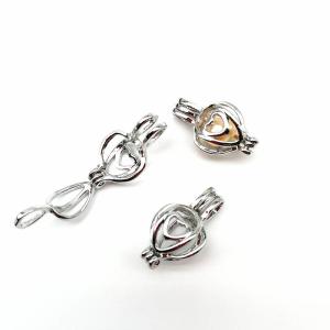 China Copper Heart Cage Pendant with 6-7mm Pearl Essential Oil Diffuser DIY Locket Pendant factory