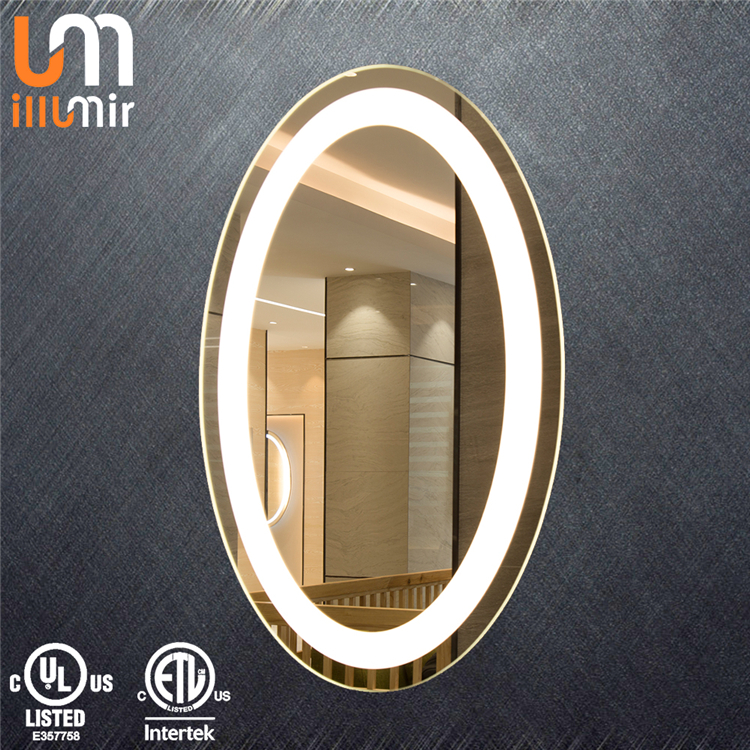 WiFi Android System Modern Oval LED Makeup Mirror with Touch Screen and Digital Clock
