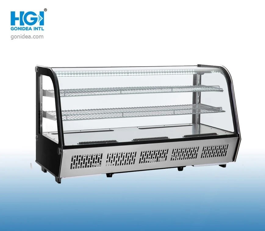 130L Curved Glass Cake Display Fridge Freestanding Adjustable Chrome Plated