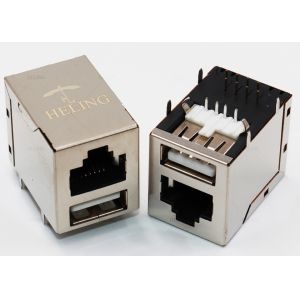 Customized RJ45 Female LAN Connector USB HDMI Port Tab Up 8P8C Through Hole