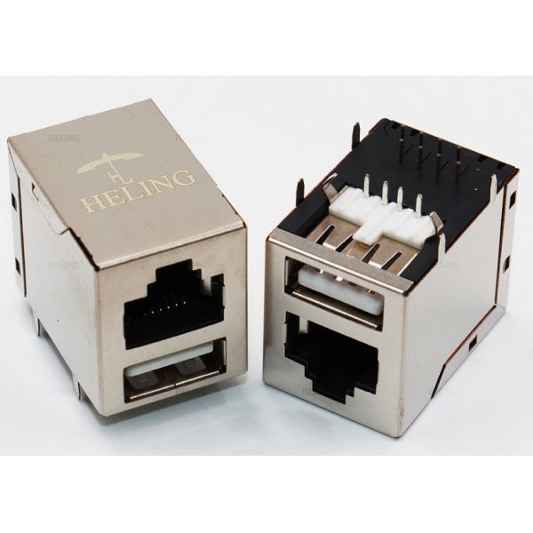 Customized RJ45 Female LAN Connector USB HDMI Port Tab Up 8P8C Through Hole