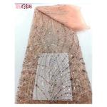 Top quality lilac handmade beaded lace embroidery african french lace fabric