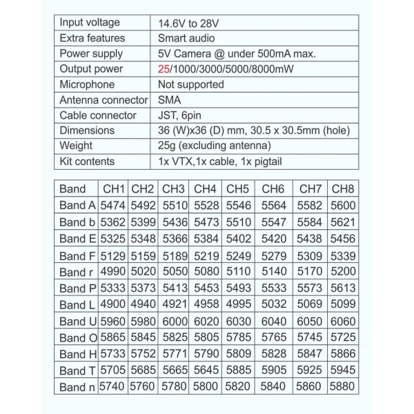 8W FPV Video Transmitter Module 4.9-6.0GHz Analog for Drones Accessories