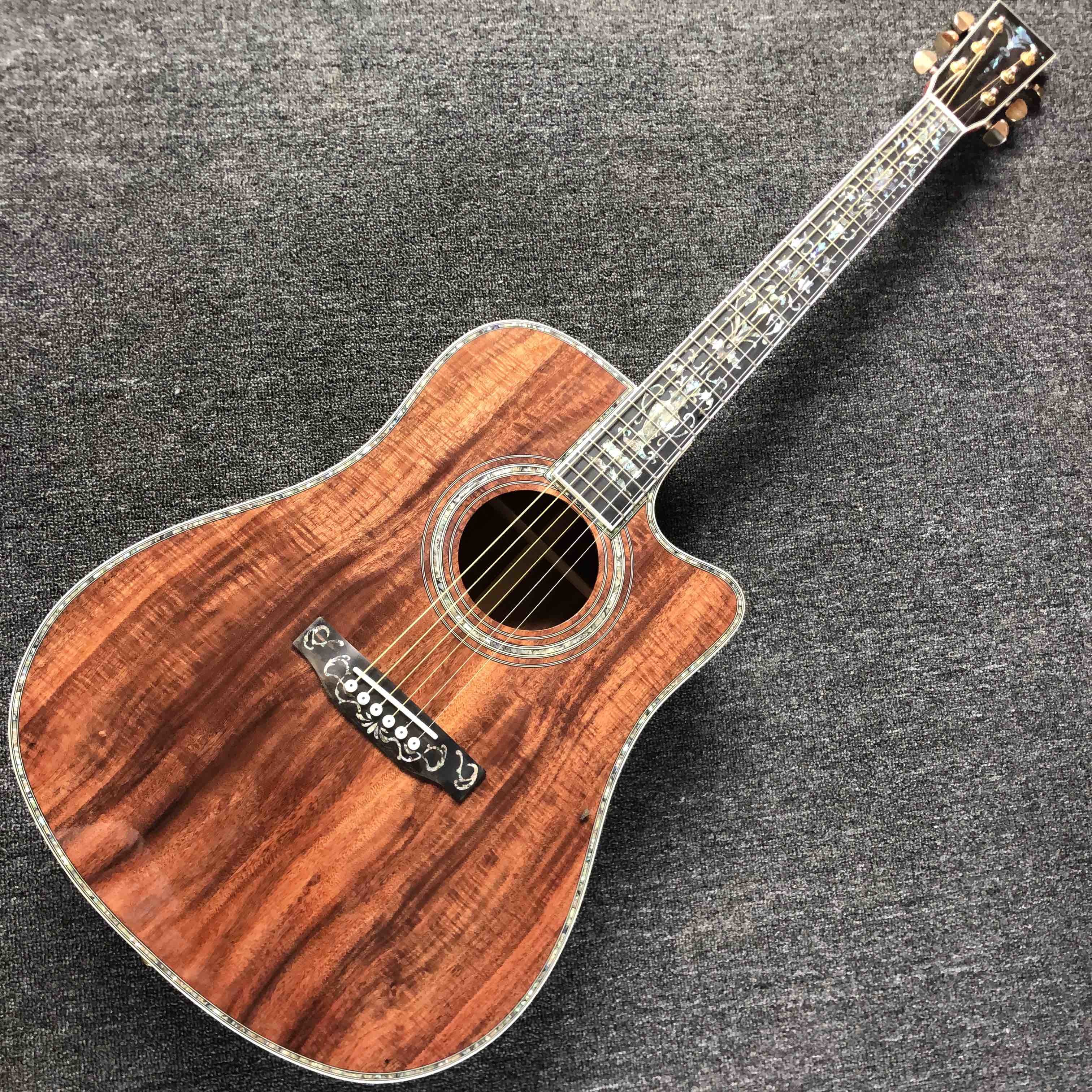 Custom 41 Inch Solid KOA Wood Top Cutaway Classic Folk Acoustic Guitar Real Abalone Inlay D-Shape Electric Guitar Wood P