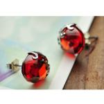 Sterling Silver 10mm Round Red Garnet Stud Earrings Vintage Thai Silver Jewelry