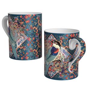 China 11.5cm Food Grade Bone China Coffee Cups 3D Relief Carving 400ml Bone China Mugs factory
