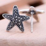 Starfish Design Thai 925 Silver Earrings Pave Marcastie Retro Women Jewelry