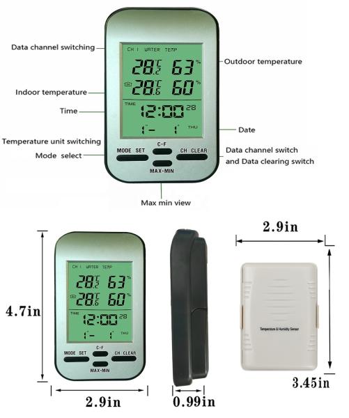 Indoor Outdoor Thermometer Hygrometer Digital Weather Station With Wireless Wall