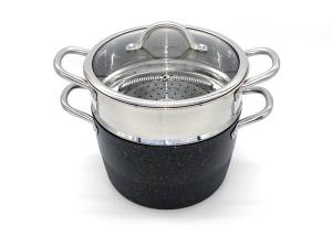 China 4mm Glass Lid Ceramic Coating 5.5L Couscous Steamer Pots factory