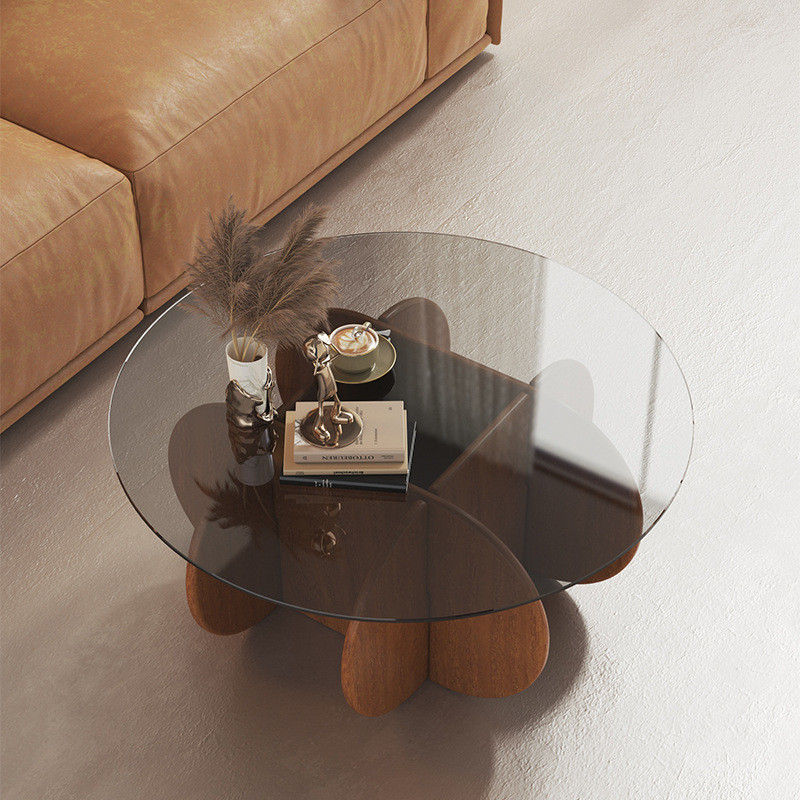 Simple Light Luxury Solid Wood Acrylic Coffee Table Living Room Round Tea Table