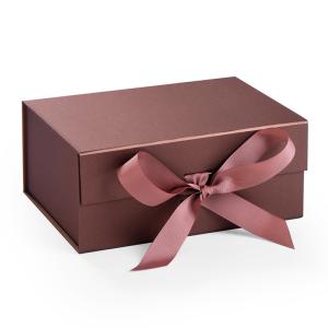 China Die Cut 4C Light Brown Foldable Paper Box With Silk Ribbon factory