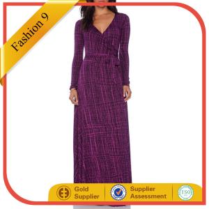 China Long Sleeved Knitted Printed Stripped Evening Dress factory