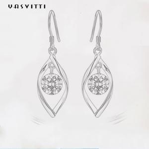 China 1.61 Inch 0.04oz Real Silver Heart Earrings 5A Zirconia Leaf Shape Earring factory