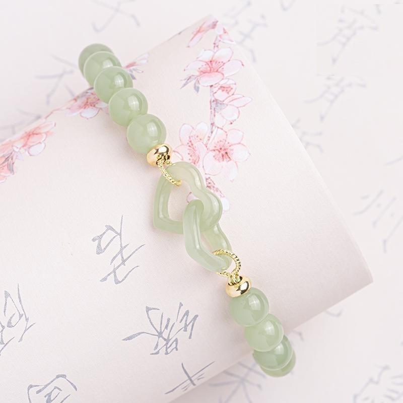 Heart to Heart Love Adjustable Jades Stone Miss You Bracelet High-quality Light Luxury Natural for Couples Women's CLASSIC