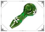 Green Glass Smoking Pipe With Luminous Flower , Glass Hand Pipe For Smoking