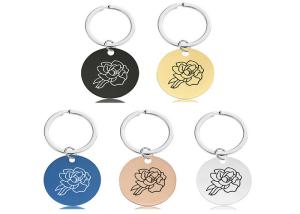 China Stainless KeyKey chain pendant Month flower birthday holiday gift engraved metal key chain logo words factory