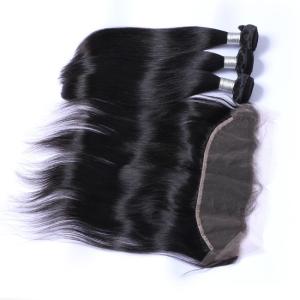 China Virgin Weave Peruvian Straight Hair Bundles 10a With 13x4 Lace Frontal factory