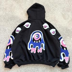 China Custom Chenille Patch Thick Hoodie Heavyweight Pullover Sweatshirts Oversized Towel Chenille Embroidery Hoodies For Men factory