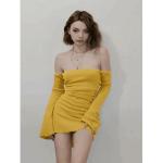 Sexy Dress Fashion Solid Color Elegant Flared Sleeve Mini Short Backless Knitted