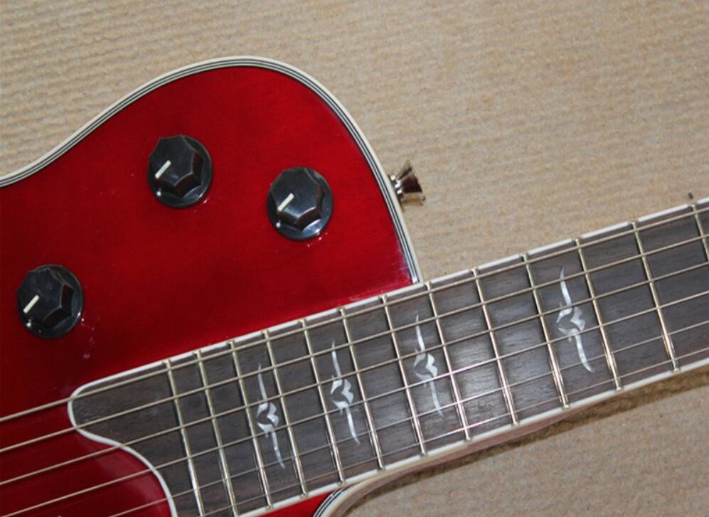Wholsale Factory custom 21frets T5 classic semi-hollow tobacco sunburst folk acoustic guitar with bird inlay