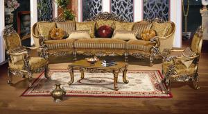 China 3 Seater Wooden Luxury Sofa Set High Resilience Elastic French Baroque Couch ISO9001 factory