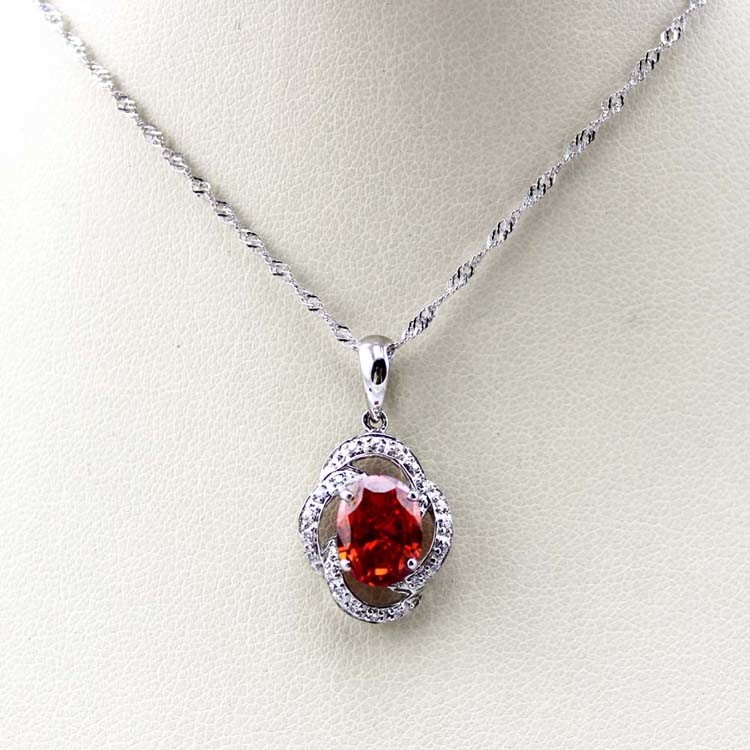 925 Silver Pendant Necklace 7x9mm Oval Lavender Amethyst Cubic Zirconia (PSJ030)