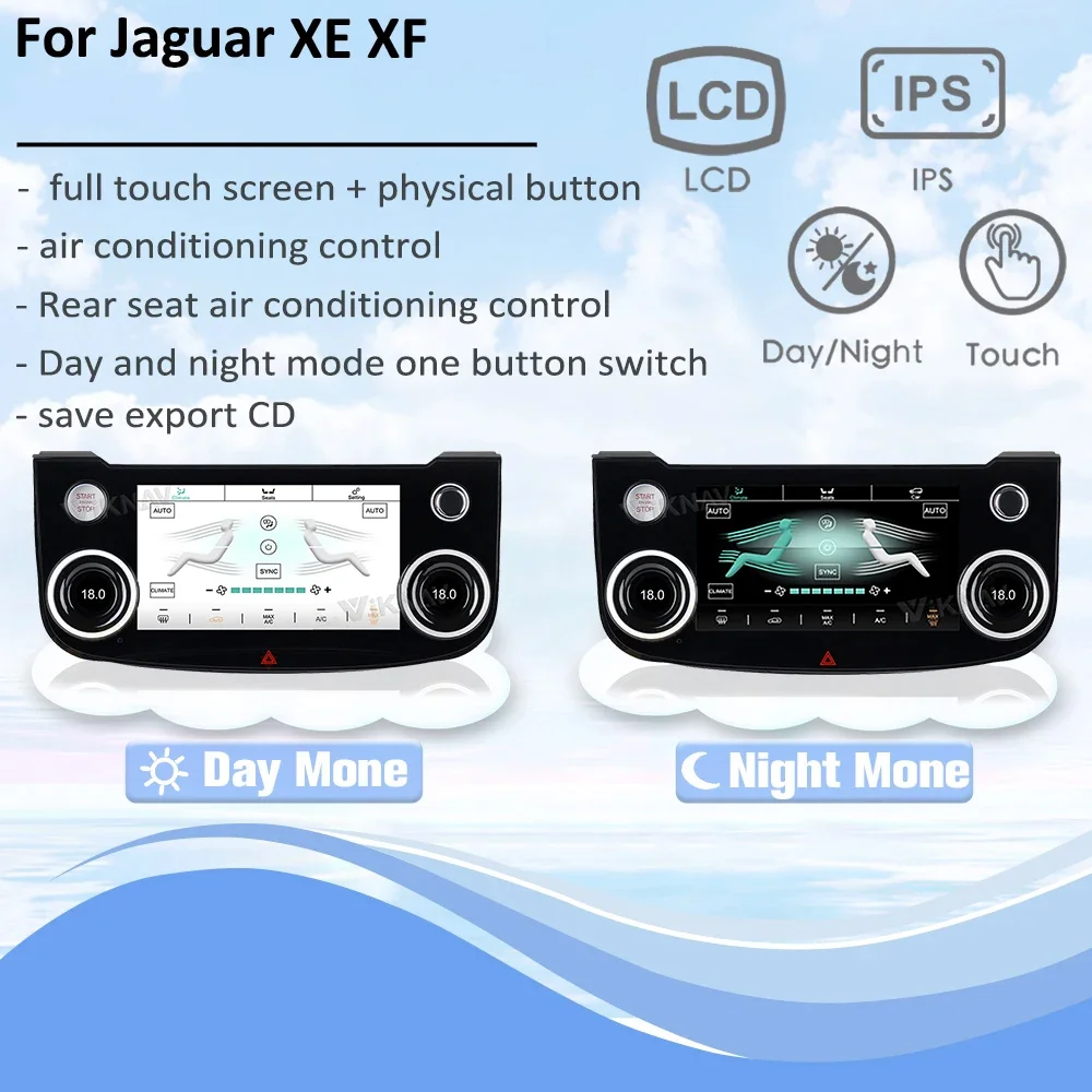 AC Panel for Jaguar XE XF (2015-2020) 10inch LCD Climate Control Screen with Conditioning Temperature Control Knobs
