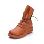 S093 New women's shoes retro leather elastic lace-up fashion short boots thick