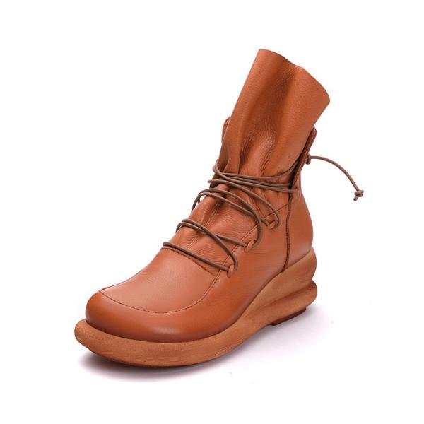 S093 New women's shoes retro leather elastic lace-up fashion short boots thick