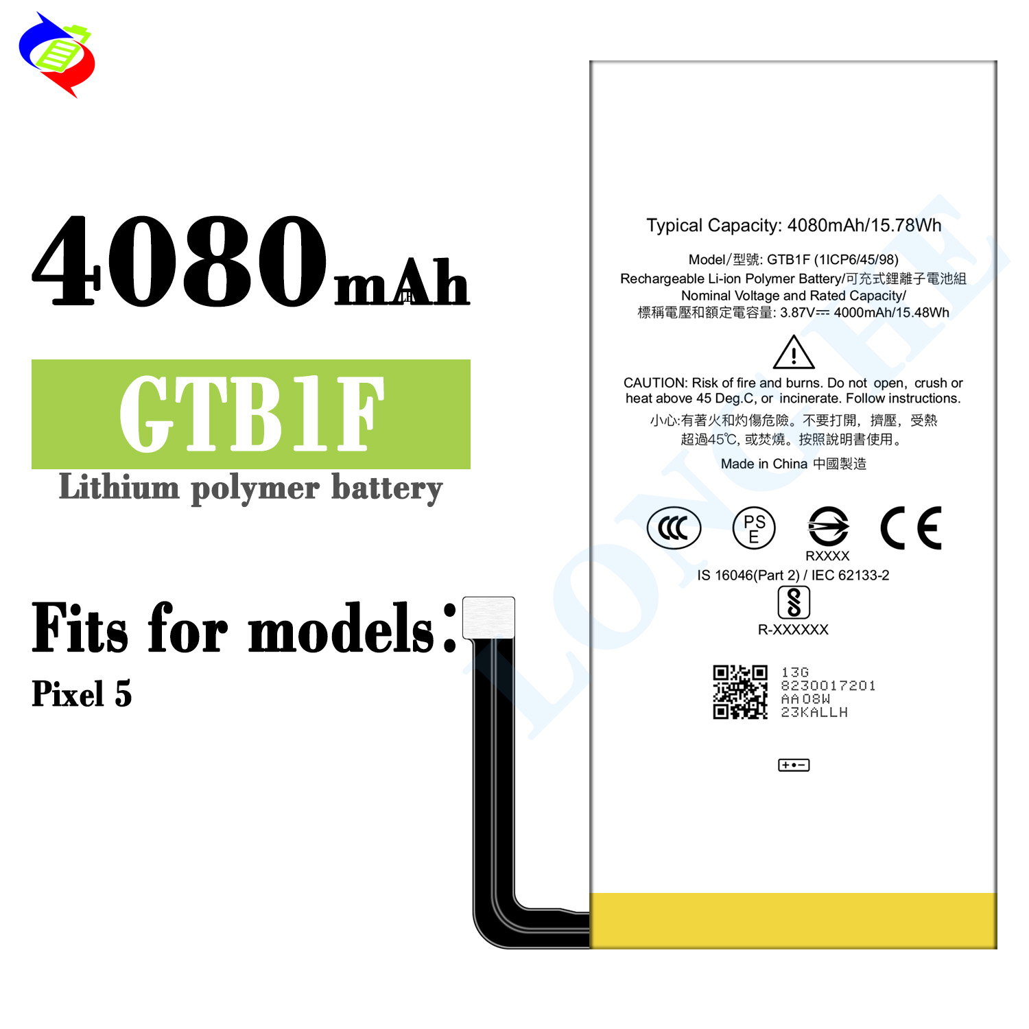 Mobile Phone Rechargeable Li-ion Polymer Battery GTB1F for Google Pixel 5 4080mAh 3.87V