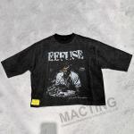 Vintage Acid Wash Boxy Cropped Printed T Shirt for Men's Custom Streetwear in