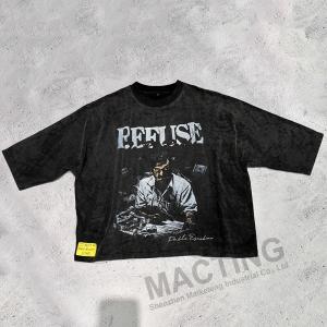 China Vintage Acid Wash Boxy Cropped Printed T Shirt for Men's Custom Streetwear in Black Color factory