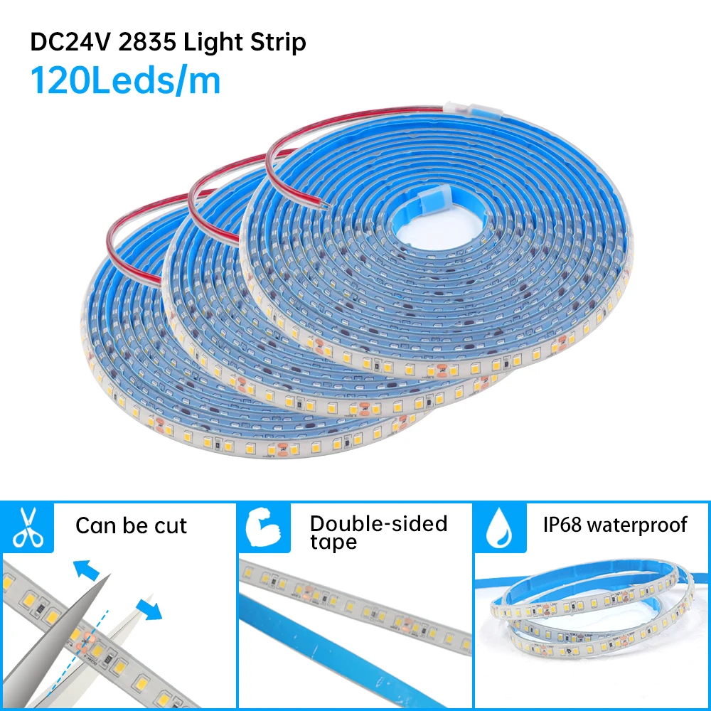 Waterproof IP65 2835 LED Strip 3000K 4500K 6500K Lights 115lm/w Working Time 50000 Hours
