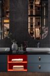 Matte Finish Stainless Steel Bathroom Sink Vanity Cabinet With Blue Gray And Red