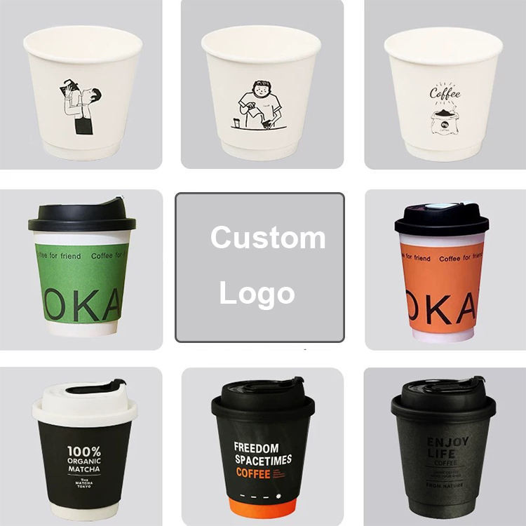 Black Coffee Cup Disposable Cup Takeaway Double Wall Coffee Paper Cups with Lid