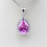 Women Jewelry 925 Silver Pear Shaped Green Jade Cubic Zirconia Pendant Necklace
