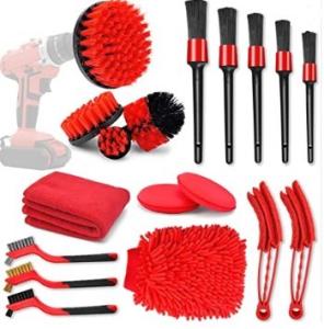 China 18 Pcs Red Color Car Cleaning Brush Set PP Fiber Material factory