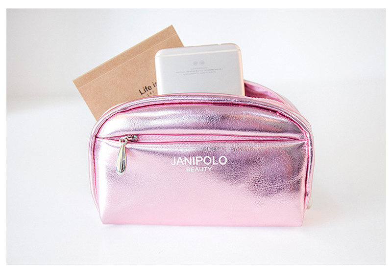 Small Pink Glitter PU Leather Wholesale Zipper Pink Shiny Makeup Bag