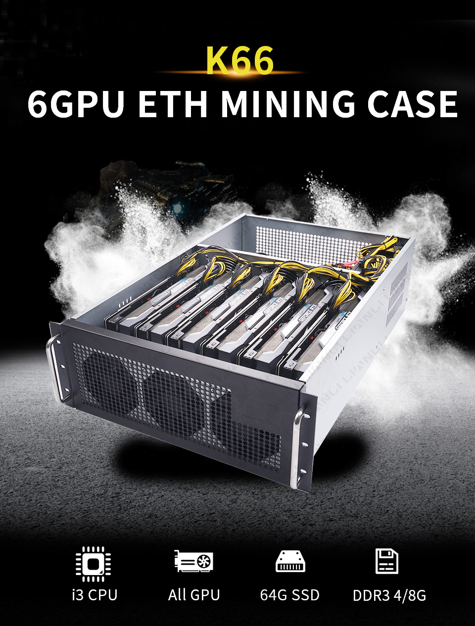 4U Rackmount 6 Gpu Mining Rack Silent Psu 2500w 8 Card Slots