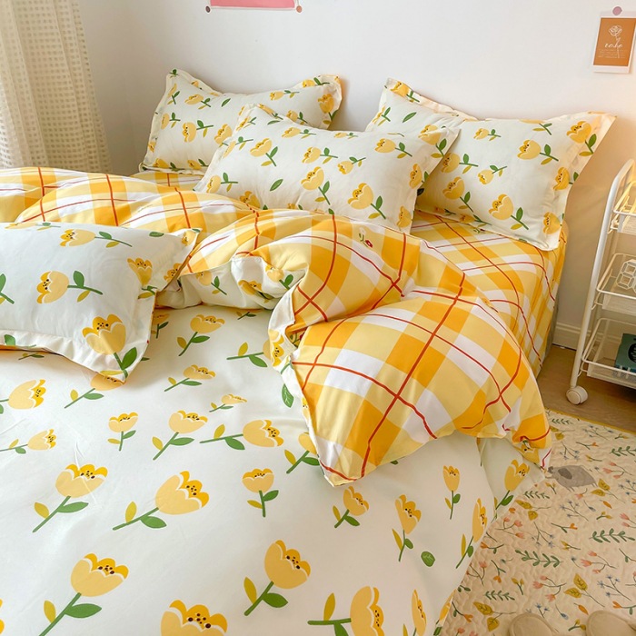 Plain Style 4 Piece Polyester Quilt Bedding Set with Customization Options
