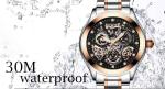KINYUED oem waterproof custom logo leather fashion tourbillon skeleton wrist