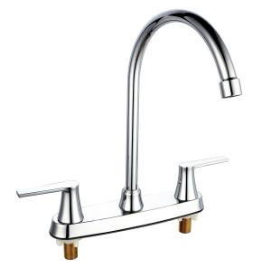 China Ceramic Cartridge 2 Handle High Arc Kitchen Faucet Centerset Chrome Finish factory
