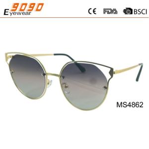 China Cat eye shape of mirrored sunglasses made of metal , UV 400 Protection Lens factory